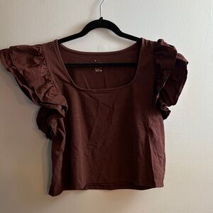 a new day Chocolate Ruffle Sleeve Blouse